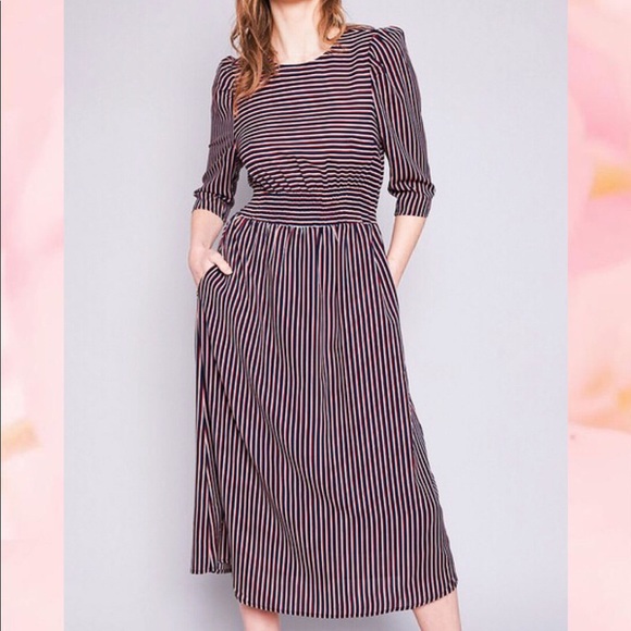 Stripe Smocked Waist Midi Dress - Picture 2 of 2